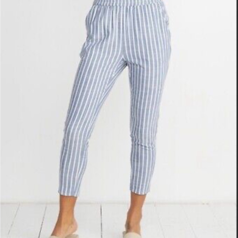 EUC Marine Layer Monica Blue and White Linen Crop Pant Medium